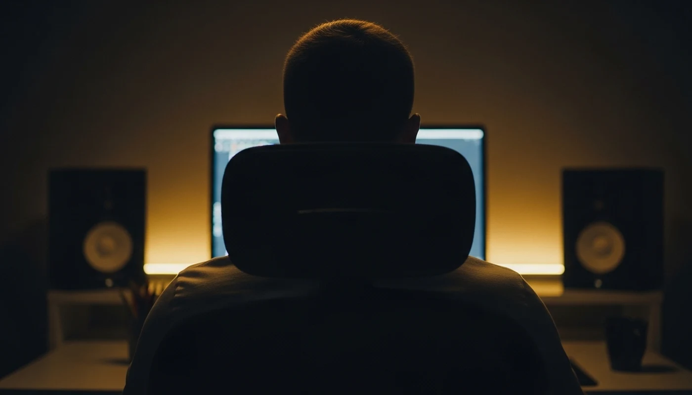 Imagem de uma pessoa de costas trabalhando no computador